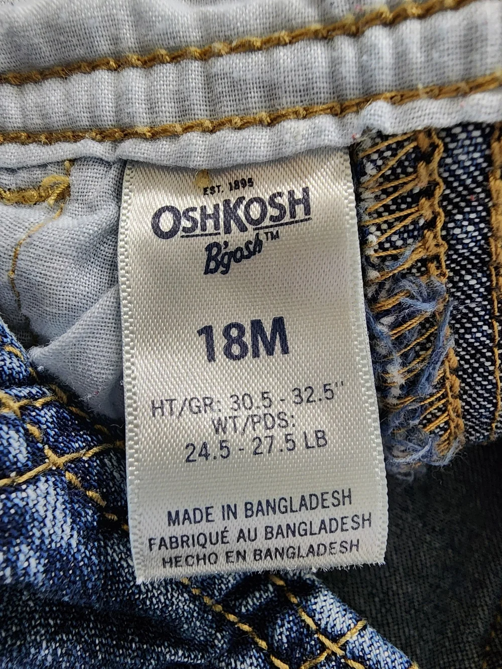 OshKosh B’gosh Denim Overalls 18M Carpenter Cargo Logo Bib Jeans